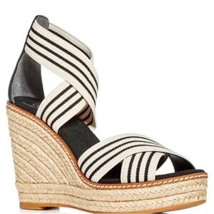 Tory Burch Frieda Platform Wedge Espadrille Sandals Women’s Sz 9.5 Black/Stripe